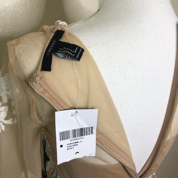 Forever 21 Maxi Dress Nude White Embroidered - Picture 8 of 11